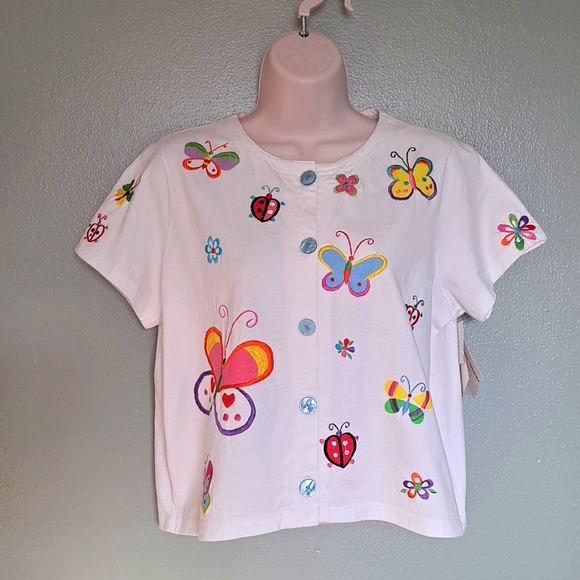 Micheal Simon Tops - Micheal Simon Butterfly embroidered cotton top medium India multicolor.